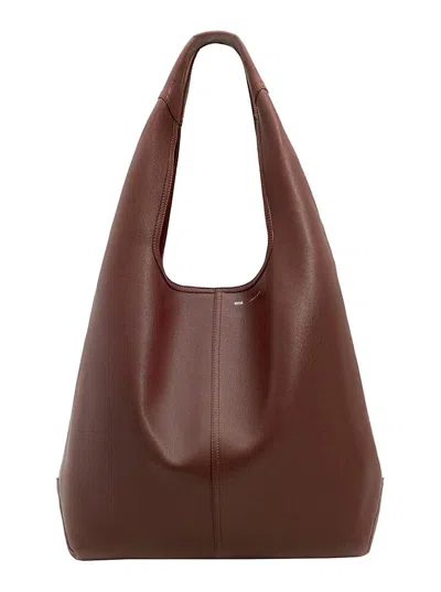 AMI ALEXANDRE MATTIUSSI 'ETIENNE' BORDEAUX SHOULDER BAG WITH LOGO PRINT ON THE FRONT IN LEATHER WOMAN