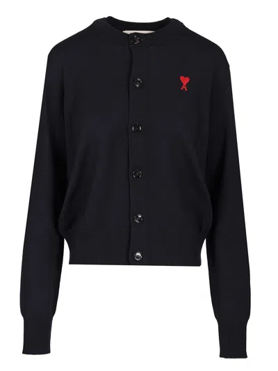 Ami Alexandre Mattiussi Extrafine Wool Cardigan Knitwear Blue In Black