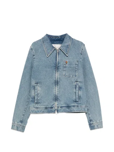 Ami Alexandre Mattiussi Ami Paris Men Blue Jacket With Adc Embroidery On The Front And Logo Patch On The Rear In Denim Man