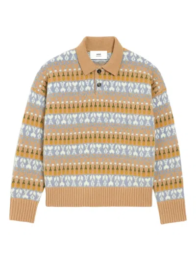 AMI ALEXANDRE MATTIUSSI FAIR ISLE-KNIT POLO SWEATER