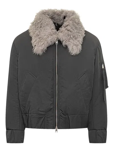 Ami Alexandre Mattiussi Faux Fur-collar Bomber Jacket In Gray