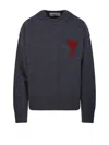Ami Alexandre Mattiussi Ami Paris Grey Ami De Coeur Wool Sweater Women In Blue