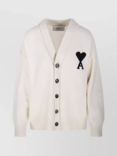 Ami Alexandre Mattiussi Felted Merino V-neck Cardigan In Neutral