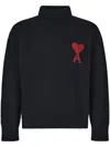 Ami Alexandre Mattiussi Relaxed Fit Black Wool Turtleneck Sweater With Graphic Heart Motif In Black