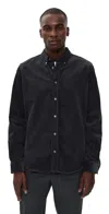 Ami Alexandre Mattiussi Adc Button-down Collar Logo-embroidered Cotton-corduroy Shirt In Black