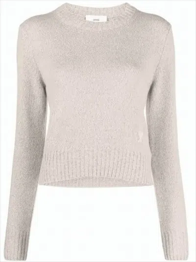 Ami Alexandre Mattiussi Finely Knit Cashmere Sweater With Ribbed Details In White
