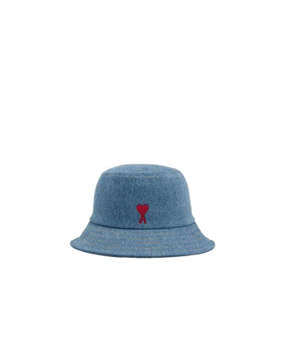 AMI ALEXANDRE MATTIUSSI AMI PARIS AMI DE COEUR DENIM BUCKET HAT