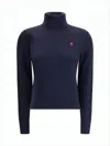 Ami Alexandre Mattiussi Fitted Blue Turtleneck Sweater With Embroidered Heart Detail In Blue