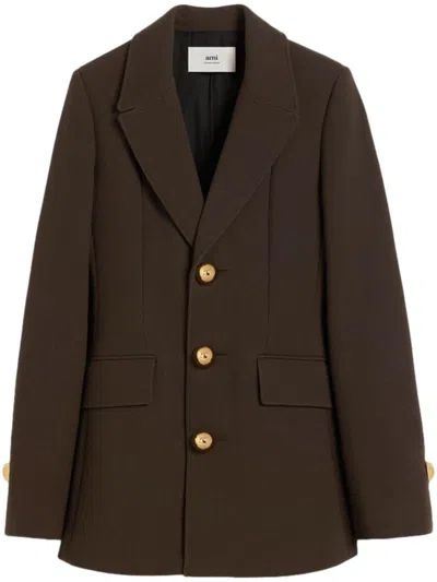 Ami Alexandre Mattiussi Fitted Buttoned Jacket In Dark Coffee