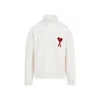 Ami Alexandre Mattiussi High-neck Sweater With Ribbed Details And Embroidered Accent In White