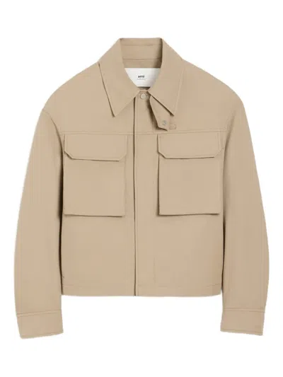 Ami Alexandre Mattiussi Flap-pocket Cotton Overshirt In Neutral