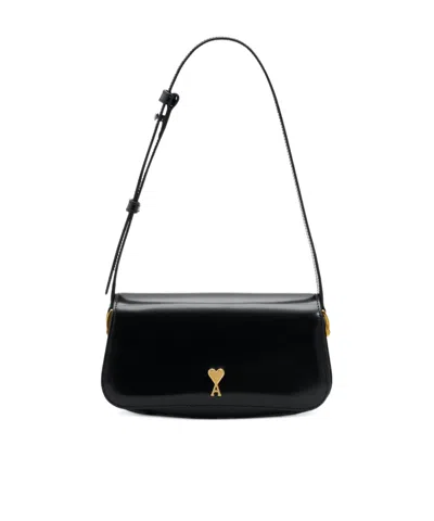Ami Alexandre Mattiussi Ami Paris Women Leather Shoulder Bag With Metal Logo On The Front In Black