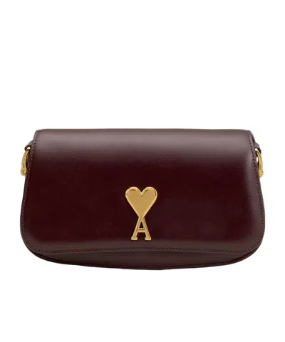 Ami Alexandre Mattiussi Burgundy Leather Shoulder Bag Paris Paris Bag Red In Eggplant