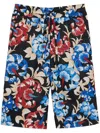 Ami Alexandre Mattiussi Floral-print Elasticated-waist Shorts In Black