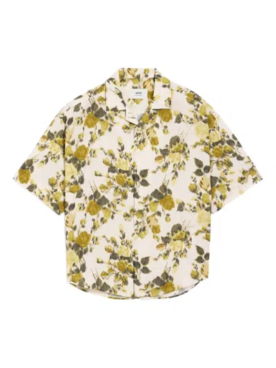 Ami Alexandre Mattiussi Floral-print Short-sleeve Shirt In White
