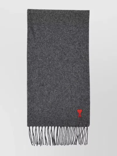 Ami Alexandre Mattiussi Folded Edge Fringe Detail Scarf In Gray