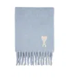 Ami Alexandre Mattiussi Fringed Rectangular Scarf Featuring Ami De Coeur Motif In Blue