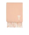 Ami Alexandre Mattiussi Fringed Rectangular Scarf In Soft Powder Pink With Jacquard Detail In Brown