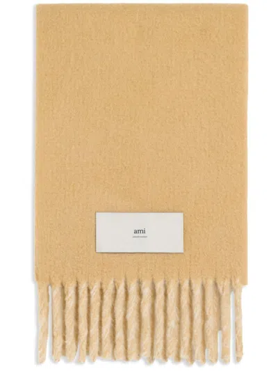 Ami Alexandre Mattiussi Fringed Wool Blend Scarf In Sand
