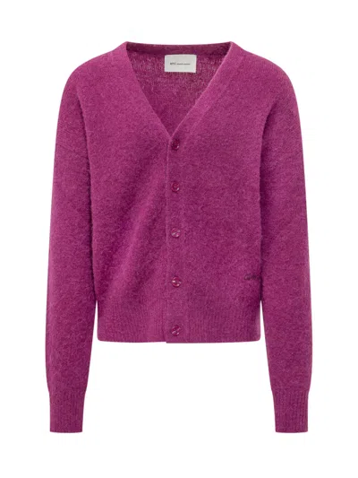 Ami Alexandre Mattiussi Fuchsia Knitted V Neck Cardigan In Purple
