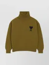 Ami Alexandre Mattiussi Khaki Wool Ami De Coeur Funnel Neck Sweater Green In Green