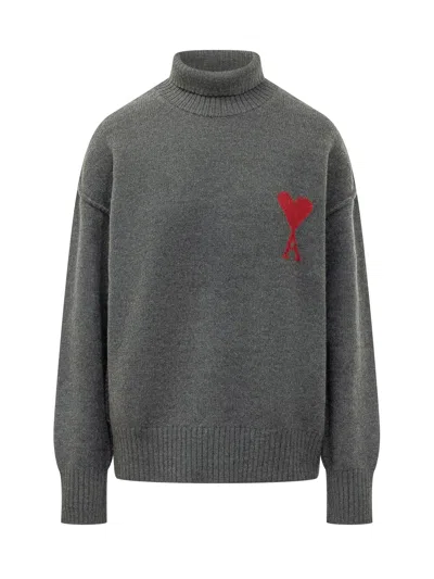 Ami Alexandre Mattiussi Funnel Neck Sweater In Gray