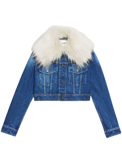 Ami Alexandre Mattiussi Jeansjacke Mit Pelzkragen In Blue