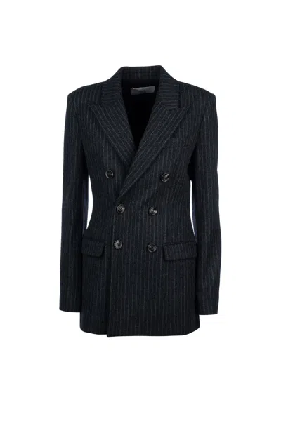 Ami Alexandre Mattiussi Long Sleeve Jackets Pinstripes In Dark Grey Off White