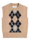 Ami Alexandre Mattiussi Beige Vest With Argyle Motif In Wool And Cashmere Woman In Green