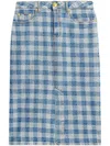 Ami Alexandre Mattiussi Gingham Pattern Jacquard Denim Pencil Skirt In Blue