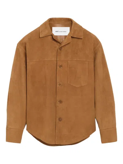 Suede Oversize Shirt Long Sleeves Chest Pocket In Brown from Ami