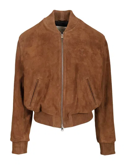 Ami Alexandre Mattiussi Goat Suede Jacket In Brown