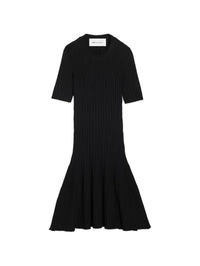 Ami Alexandre Mattiussi Godet Ribbed-knit Flared Mini Dress In Black