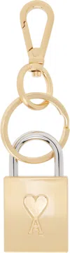 Ami Alexandre Mattiussi Gold Ami De Coeur Padlock Keychain In Brushed Brass/909