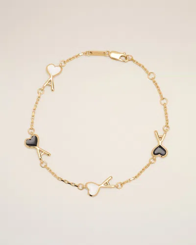 Ami Alexandre Mattiussi Gold Brass Bracelet With Hammered Ami De Coeur Multicolor In Gold/black/white Cream