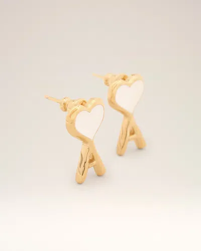 Ami Alexandre Mattiussi Gold Brass Earrings With White Hammered Ami De Coeur Multicolor