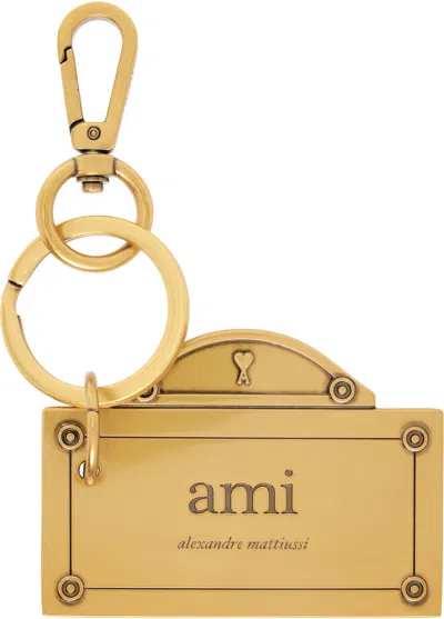 Ami Alexandre Mattiussi Gold Street Plate Keychain In 907 Vibrated Brass