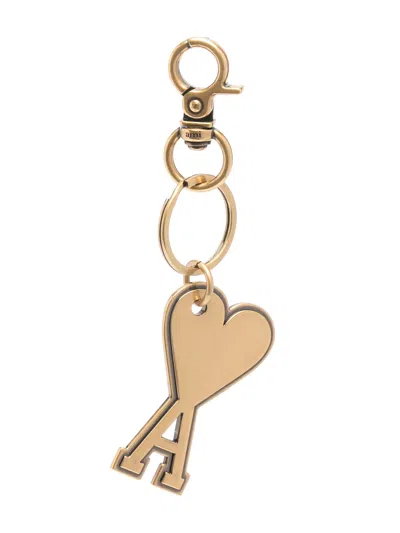 Ami Alexandre Mattiussi Gold-tone Ami-de-coeur-motif Keyring In Brown