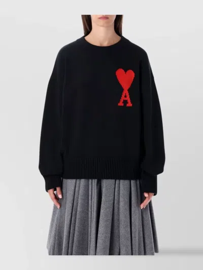 Ami Alexandre Mattiussi Graphic Crewneck Sweater Dropped Shoulders In Black