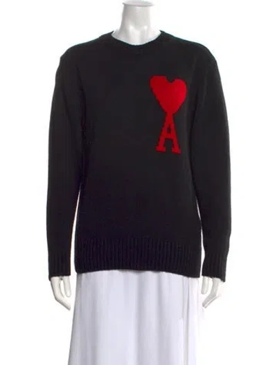 Pre-owned Ami Alexandre Mattiussi Graphic Print Crew Neck Sweater In Black