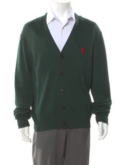 Pre-owned Ami Alexandre Mattiussi Graphic Print V-neck Cardigan In Green