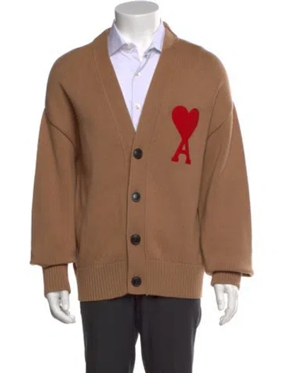Pre-owned Ami Alexandre Mattiussi Graphic Print V-neck Cardigan In Neutral