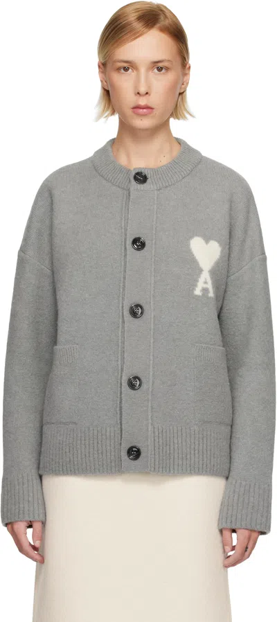 Ami Alexandre Mattiussi Gray Alpaca Ami De Coeur Cardigan