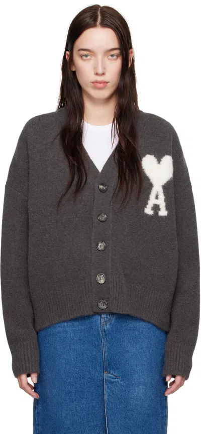 Ami Alexandre Mattiussi Gray Ami De Coeur Cardigan In Dark Grey/061