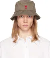 Ami Alexandre Mattiussi Gray Ami De Coeur Embroidery Bucket Hat In Smoke Grey