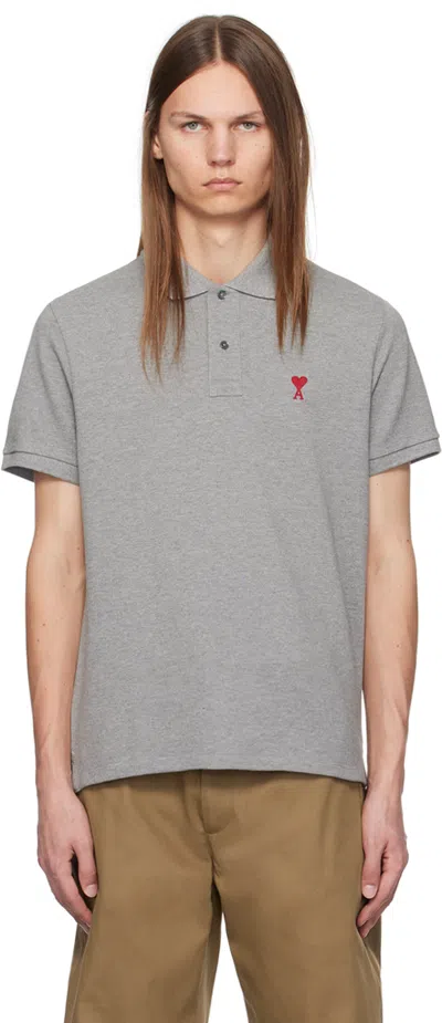 Ami Alexandre Mattiussi Gray Ami De Coeur Polo In Heather Grey/055