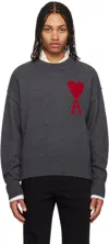 Ami Alexandre Mattiussi Ami Paris Sweaters In 084 Heather Grey/red