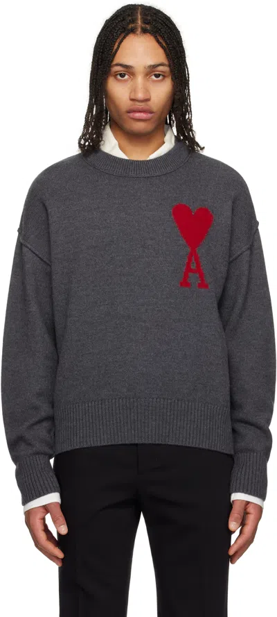 AMI ALEXANDRE MATTIUSSI GRAY AMI DE COEUR SWEATER