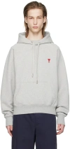 Ami Alexandre Mattiussi Ami Paris Embroidered Ami De Coeur Cotton Hoodie In 055 Heather Grey
