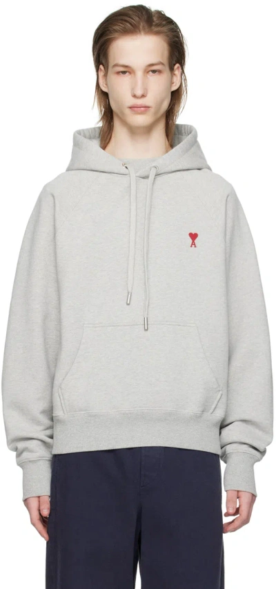 Ami Alexandre Mattiussi Gray Ami De Cœur Hoodie In 0951 Heather Grey